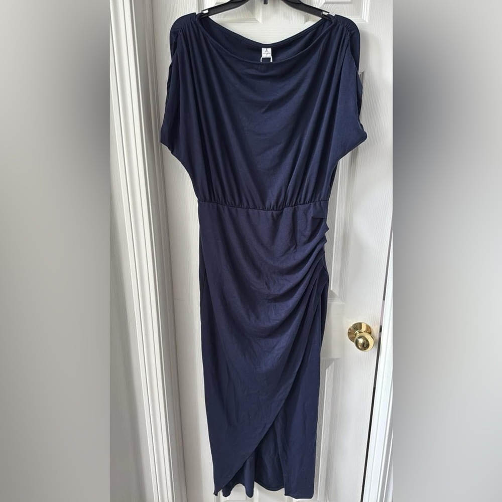 Anrabess Women’s Short Sleeve Ruched Long Cotton Dress